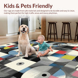 Ultra Soft Area Rug, Non Slip, Stain Resistant, Washable Area Rugs for Living Room, Bedroom, Lively Multicolor Circular Pattern(Gray)