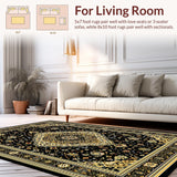 Ultra Soft Area Rug, Non Slip, Stain Resistant, Washable Area Rugs for Living Room, Bedroom, Rustic Textured Tiled Arrangement(Black)