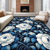 Ultra Soft Area Rug, Non Slip, Stain Resistant, Washable Area Rugs for Living Room, Bedroom, Elegant Floral Carpet Non Slip Floor Rug Modern Home Decor(Blue)