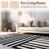 Ultra Soft Area Rug, Non Slip, Stain Resistant, Washable Area Rugs for Living Room, Bedroom, Geometric Stripe Area Rug: Contemporary Design(Black)