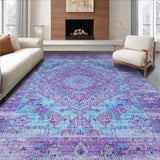 Ultra Soft Area Rug, Non Slip, Stain Resistant, Washable Area Rugs for Living Room, Bedroom, Chic Distressed Medallion Aesthetic(Purple)