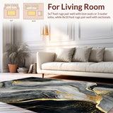 Ultra Soft Area Rug, Non Slip, Stain Resistant, Washable Area Rugs for Living Room, Bedroom, Sleek Abstract Grey Marble Aesthetic(Black)
