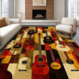Ultra Soft Area Rug, Non Slip, Stain Resistant, Washable Area Rugs for Living Room, Bedroom, Bold Contemporary Guitar Graphic Style(Brown)