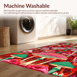 Ultra Soft Area Rug, Non Slip, Stain Resistant, Washable Area Rugs for Living Room, Bedroom, Eclectic Vibrant Nature Theme(Red)