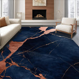 Ultra Soft Area Rug, Non Slip, Stain Resistant, Washable Area Rugs for Living Room, Bedroom, Navy Blue Marble Nursery Rug with Gold Accents(Blue)