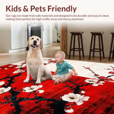 Ultra Soft Area Rug, Non Slip, Stain Resistant, Washable Area Rugs for Living Room, Bedroom, Chic Black and White Floral Design(Red)