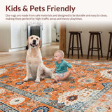 Ultra Soft Area Rug, Non Slip, Stain Resistant, Washable Area Rugs for Living Room, Bedroom, Modern Eclectic Vintage Hue(Orange)