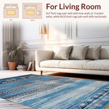 Ultra Soft Area Rug, Non Slip, Stain Resistant, Washable Area Rugs for Living Room, Bedroom, Vibrant Low Pile Geometric Aesthetic(Blue)