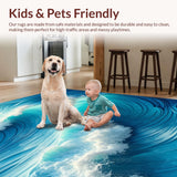 Ultra Soft Area Rug, Non Slip, Stain Resistant, Washable Area Rugs for Living Room, Bedroom, 3D Ocean Wave Bedroom Rug for Coastal Decor(Blue)