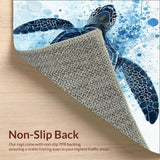 Ultra Soft Area Rug, Non Slip, Stain Resistant, Washable Area Rugs for Living Room, Bedroom, Blue Horizon Ocean Life Rug with Artistic Sea Turtle and Water Ripple Pattern(Blue)