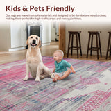 Ultra Soft Area Rug, Non Slip, Stain Resistant, Washable Area Rugs for Living Room, Bedroom, Faded Geometric Multicolor Elegance(Pink)