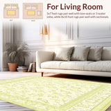 Ultra Soft Area Rug, Non Slip, Stain Resistant, Washable Area Rugs for Living Room, Bedroom, Area Low Pile Floral Non Slip Small(Yellow)