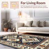 Ultra Soft Area Rug, Non Slip, Stain Resistant, Washable Area Rugs for Living Room, Bedroom, Rustic Geometric Medallion Aesthetic(Beige)