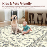 Ultra Soft Area Rug, Non Slip, Stain Resistant, Washable Area Rugs for Living Room, Bedroom, and Stylish Grey Beige with Elegant Floral Motifs(Ivory)