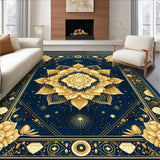 Ultra Soft Area Rug, Non Slip, Stain Resistant, Washable Area Rugs for Living Room, Bedroom, Stylish Symmetrical Mandala Elements(Gold)