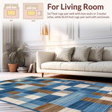 Ultra Soft Area Rug, Non Slip, Stain Resistant, Washable Area Rugs for Living Room, Bedroom, Elegant Earthy Toned Checkered Aesthetic(Blue)