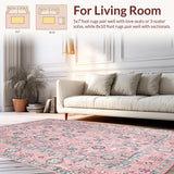 Ultra Soft Area Rug, Non Slip, Stain Resistant, Washable Area Rugs for Living Room, Bedroom, Artful Modern Distressed Composition(Pink)