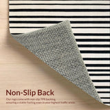 Ultra Soft Area Rug, Non Slip, Stain Resistant, Washable Area Rugs for Living Room, Bedroom, Linear Ebony Accent Rug, Woven Stripe Design, Graphic Woven Floor Covering(Black)