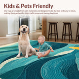 Ultra Soft Area Rug, Non Slip, Stain Resistant, Washable Area Rugs for Living Room, Bedroom, Retro Surfboard Area Rug with Vibrant Wave Motifs and Artistic Coastal Graphics(Blue)