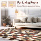 Ultra Soft Area Rug, Non Slip, Stain Resistant, Washable Area Rugs for Living Room, Bedroom, Modern Chequered Brown and Beige Contemporary Style(Brown)