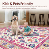 Ultra Soft Area Rug, Non Slip, Stain Resistant, Washable Area Rugs for Living Room, Bedroom, Artistic Pink Medallion Fusion(White)
