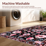Ultra Soft Area Rug, Non Slip, Stain Resistant, Washable Area Rugs for Living Room, Bedroom, Distressed Vintage Floral Medallion(Black)