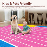 Ultra Soft Area Rug, Non Slip, Stain Resistant, Washable Area Rugs for Living Room, Bedroom, Playful Pastel Hopscotch Aesthetic(Pink)