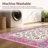Ultra Soft Area Rug, Non Slip, Stain Resistant, Washable Area Rugs for Living Room, Bedroom, Transitional Vibrant Flower Design(Ivory)