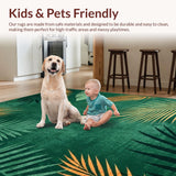 Ultra Soft Area Rug, Non Slip, Stain Resistant, Washable Area Rugs for Living Room, Bedroom, Exotic Palm Motif Elegance(Green)