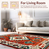 Ultra Soft Area Rug, Non Slip, Stain Resistant, Washable Area Rugs for Living Room, Bedroom, Tribal Distressed Ethnic Aesthetic(Red)