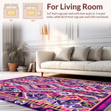 Ultra Soft Area Rug, Non Slip, Stain Resistant, Washable Area Rugs for Living Room, Bedroom, Chic Modern Ethnic Patterned Piece(Purple)