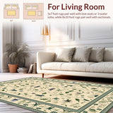 Ultra Soft Area Rug, Non Slip, Stain Resistant, Washable Area Rugs for Living Room, Bedroom, Stylish Botanical Print Arrangement(Beige)