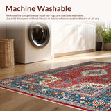 Ultra Soft Area Rug, Non Slip, Stain Resistant, Washable Area Rugs for Living Room, Bedroom, Rustic Floral Medallion Motif(Red)