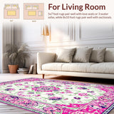 Ultra Soft Area Rug, Non Slip, Stain Resistant, Washable Area Rugs for Living Room, Bedroom, Feminine Elegant Blooming Vibes(White)