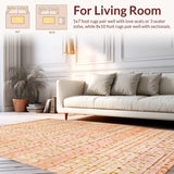Ultra Soft Area Rug, Non Slip, Stain Resistant, Washable Area Rugs for Living Room, Bedroom, Contemporary Peach Rug with Gold Abstract Polygonal Shapes and Linear Accents(Pink)