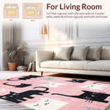 Ultra Soft Area Rug, Non Slip, Stain Resistant, Washable Area Rugs for Living Room, Bedroom, Modern Cute Cat Print Concept(Pink)