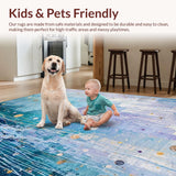 Ultra Soft Area Rug, Non Slip, Stain Resistant, Washable Area Rugs for Living Room, Bedroom, Seaside Fantasy Rug with Whimsical Jellyfish and Oceanic Pebble Motifs(Blue)