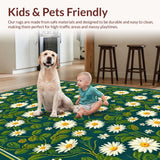 Ultra Soft Area Rug, Non Slip, Stain Resistant, Washable Area Rugs for Living Room, Bedroom, 3D Moss Green Daisy Rug for Living Room Decor(Green)
