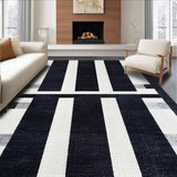 Ultra Soft Area Rug, Non Slip, Stain Resistant, Washable Area Rugs for Living Room, Bedroom, Modern Stripe Fusion Rug with Bold Contrasting Bands and Minimalist Linear Art(Black)