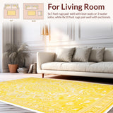Ultra Soft Area Rug, Non Slip, Stain Resistant, Washable Area Rugs for Living Room, Bedroom, Elegant Yellow Ivory Geometric Style(Yellow)