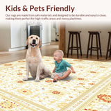 Ultra Soft Area Rug, Non Slip, Stain Resistant, Washable Area Rugs for Living Room, Bedroom, Retro Beige Geometric and Floral Fusion Design(Beige)