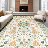 Ultra Soft Area Rug, Non Slip, Stain Resistant, Washable Area Rugs for Living Room, Bedroom, Beige with Abstract Floral Motifs(Ivory)