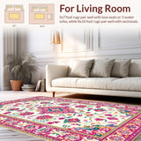Ultra Soft Area Rug, Non Slip, Stain Resistant, Washable Area Rugs for Living Room, Bedroom, Trendy Rustic Diamond Design(Ivory)