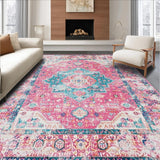 Ultra Soft Area Rug, Non Slip, Stain Resistant, Washable Area Rugs for Living Room, Bedroom, Vibrant Earthy Geometric Appeal(Pink)