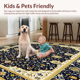 Ultra Soft Area Rug, Non Slip, Stain Resistant, Washable Area Rugs for Living Room, Bedroom, Oushak with Dark Navy and Gold Details(Black)