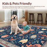 Ultra Soft Area Rug, Non Slip, Stain Resistant, Washable Area Rugs for Living Room, Bedroom, Vibrant Beachy Ogee Pattern(Blue)