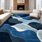 Ultra Soft Area Rug, Non Slip, Stain Resistant, Washable Area Rugs for Living Room, Bedroom, Rustic Textured Ocean Blue Design(Blue)