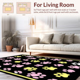 Ultra Soft Area Rug, Non Slip, Stain Resistant, Washable Area Rugs for Living Room, Bedroom, Cute Animal Tracks in Bold Hues(Black)