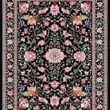 Ultra Soft Area Rug, Non Slip, Stain Resistant, Washable Area Rugs for Living Room, Bedroom, Lush Botanical Scalloped Design(Black)