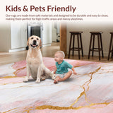 Ultra Soft Area Rug, Non Slip, Stain Resistant, Washable Area Rugs for Living Room, Bedroom, Serene Minimalist Marble Waves(Pink)